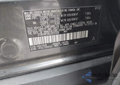 2020 Toyota Rav4 Le from USA, damaged, VIN 2T3H1RFVXLC075328